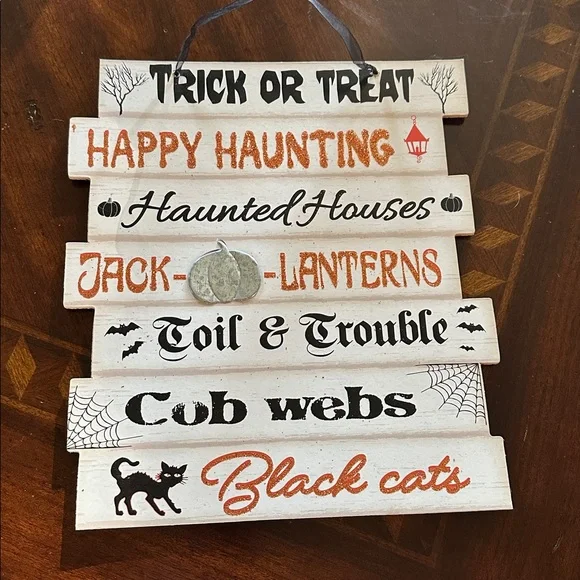 Halloween Trick or Treat Wall Sign - Black, Orange, White - Picture 2 of 3